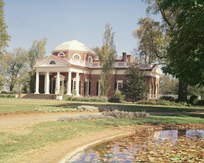 View of the West Facade of Monticello, Home of Thomas Jefferson Built in 1772 by American School